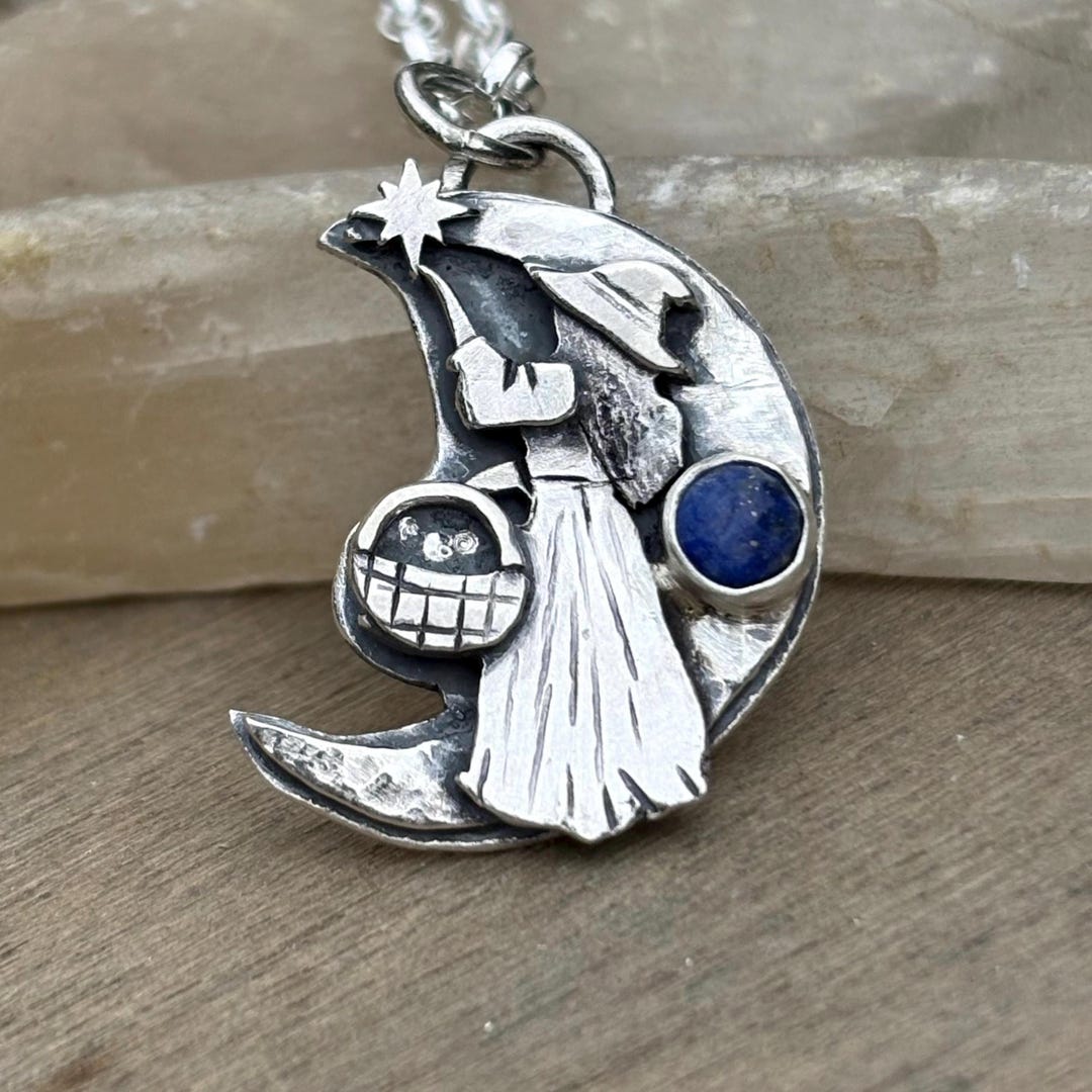 Witch Moon Necklace With Lapis Lazuli, Celestial Witch Pendant ...