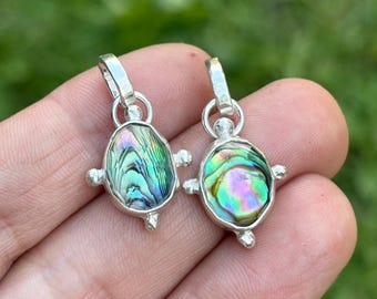 Handcrafted Sterling Silver Abalone Shell Compass Point Pendant – Iridescent Ocean Shell Necklace