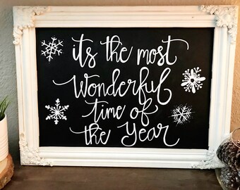 Holiday Sign, Painted Sign, Chalkboard Sign, It's the Most Wonderful Time of the Year Sign