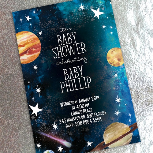 Outer Space Baby Shower Invitation Set Galaxy Outer Space Etsy