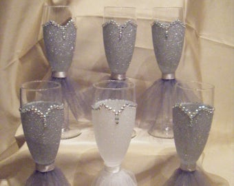 Bride and Bridesmaid Glittered Champage Flutes