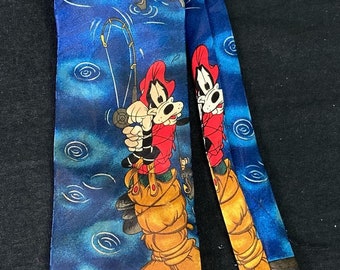 VTG 90er Disney Mickey Goofy Angelkrawatte Blaue Cartoon-Krawatte für Herren