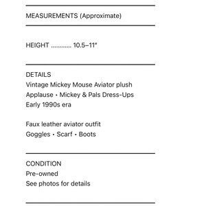 Muñeco de peluche de Mickey Mouse Aviador Piloto de Disney, 2000 Applause Pals Dress Ups imagen 2