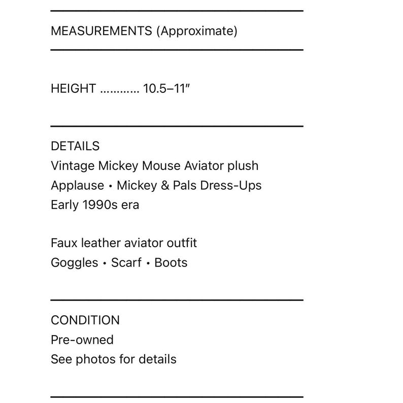 Muñeco de peluche de Mickey Mouse Aviador Piloto de Disney, 2000 Applause Pals Dress Ups imagen 2