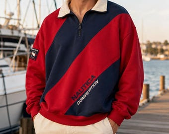 Vintage Nautica Competition Pullover Jacket Mens XXL Red Navy 90s Sailing