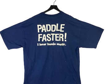 Lake Lure North Carolina T-shirt Heren 2XL Paddle Sneller Banjo Muziek Kano Kajak Outdoor Humor Blauw Toerist T-shirt Cadeau