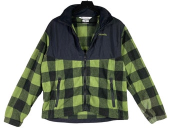 VTG Columbia Fleece Jacket M Green Plaid Buffalo Men's Outdoor Coat