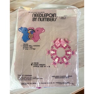 Vintage Needlepoint Bunny Wreath 1988 Ala Mode Vtg Yarn Easter Pink 18 x 18
