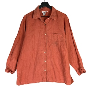 Real Comfort Women’s Vintage Orange Linen Long Sleeve Button-Up Shirt Size 1X