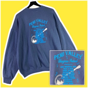 Bluza z kapturem Pemi Valley Bluegrass Festival Rozmiar XXL 1997 Rzadka grafika USA w kolorze niebieskim