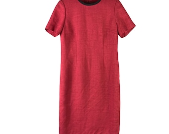 Vestido recto rojo vintage, vestido midi minimalista, vestido clásico de oficina, vestido de manga corta estilo años 90, vestido de trabajo para mujer talla 10