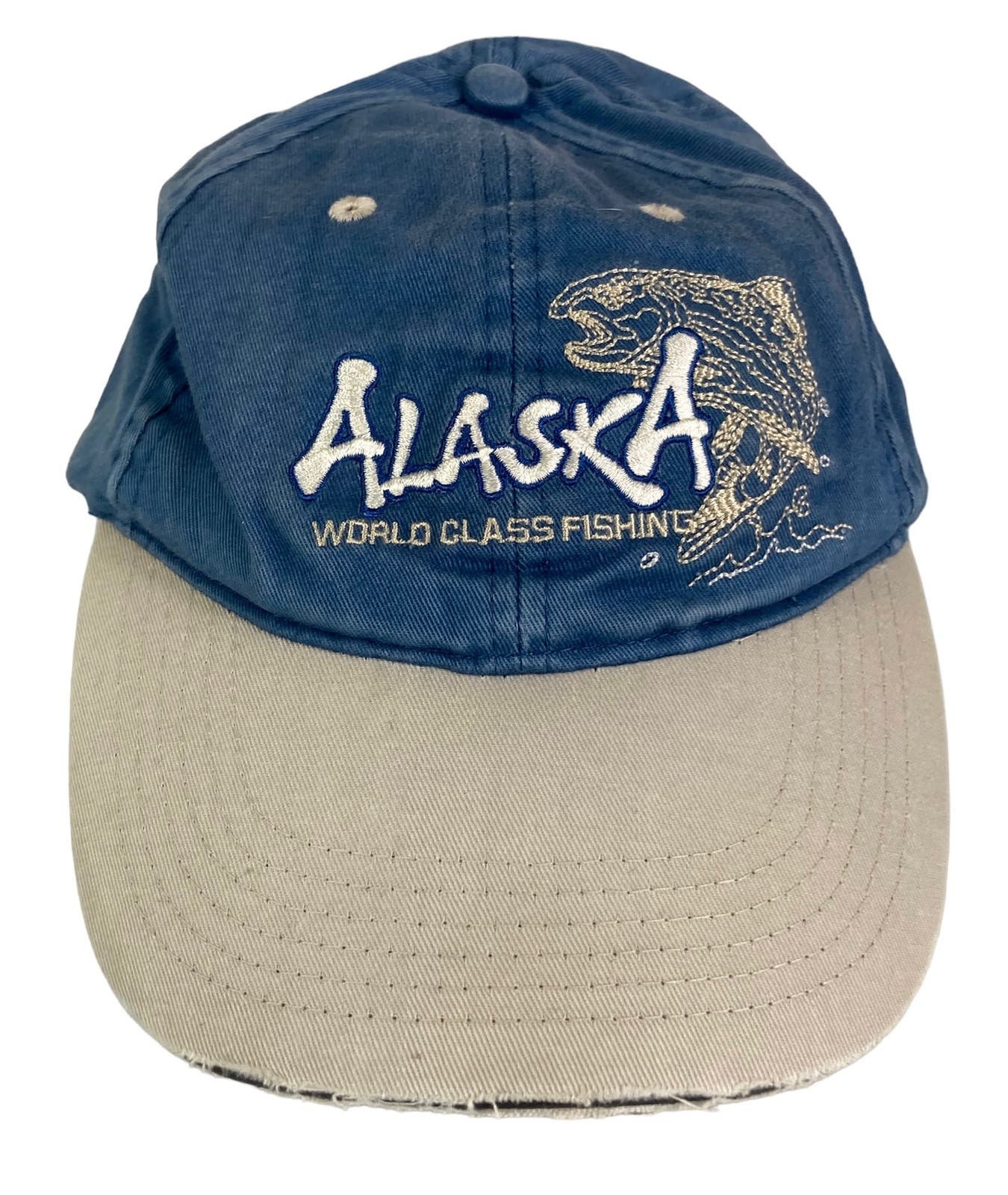 Vintage Alaska World Class Fishing Hat Blue Strapback Rare Collectible