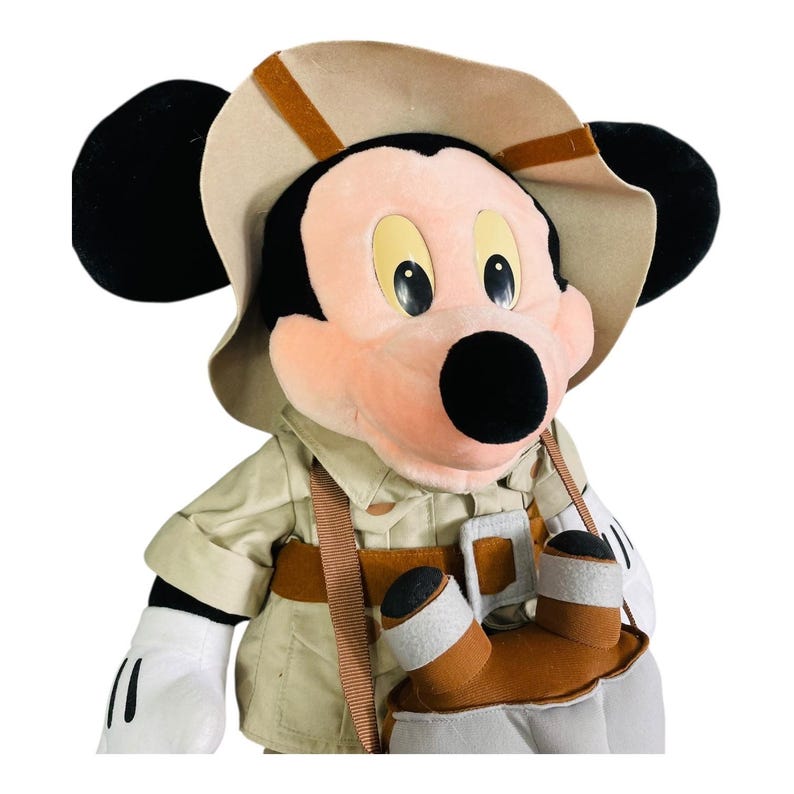 Peluche de Mickey Mouse de Disney, marioneta de safari de aventura, binoculares vintage, juguete de peluche imagen 3