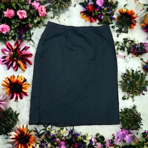 Vintage Midi Skirt Black Medium Womens 90s Spandex Solid Long Drapers Damons