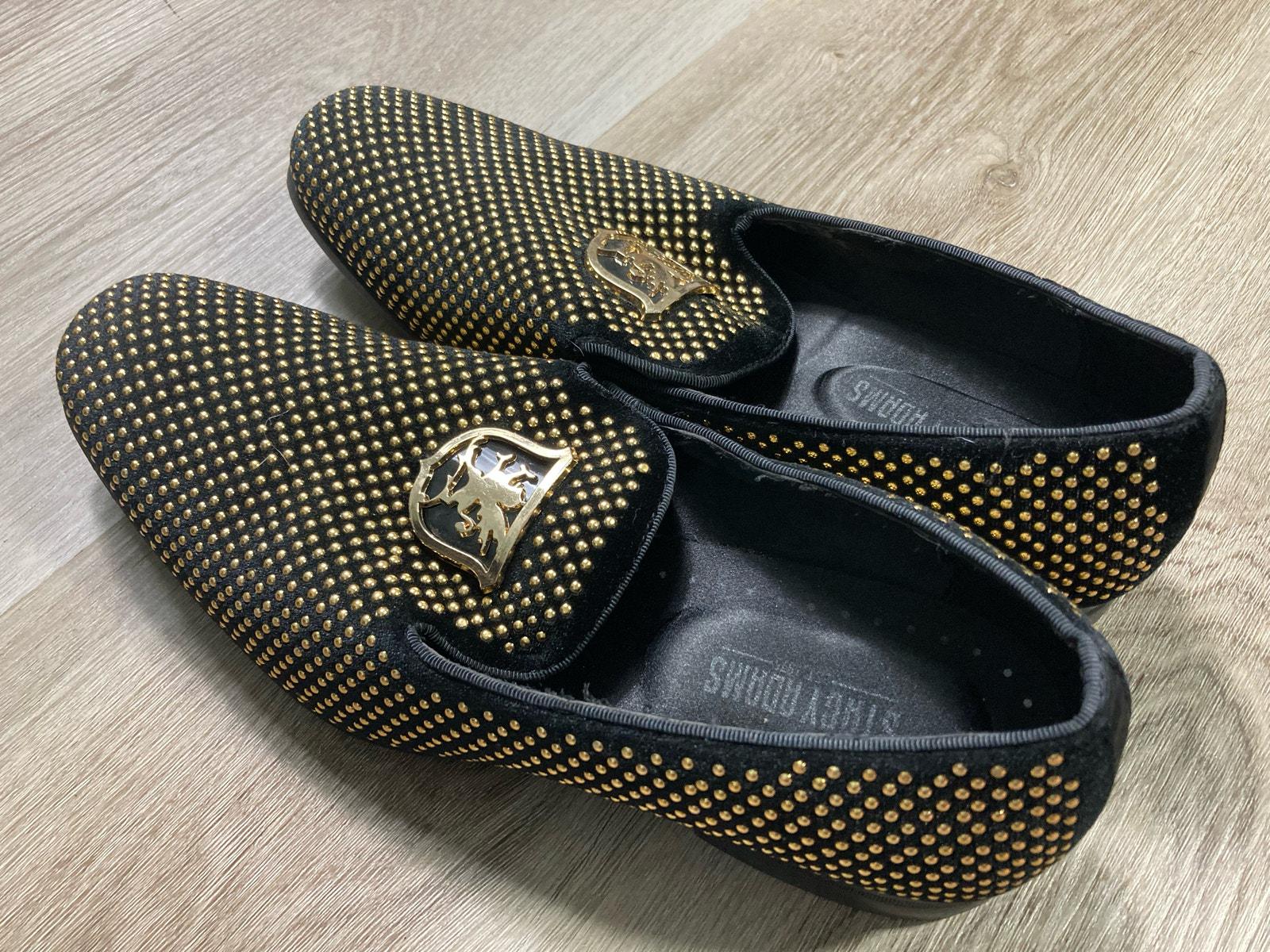 Stacy Adams Swagger Shoes Mens Size 7.5 Black Gold Dress Loafers Slip On New Box Stacy Adams Men main image 2