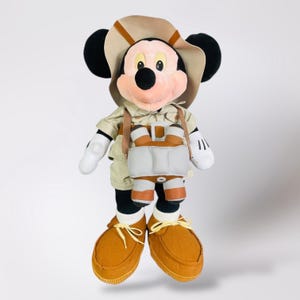 Peluche de Mickey Mouse de Disney, marioneta de safari de aventura, binoculares vintage, juguete de peluche imagen 1
