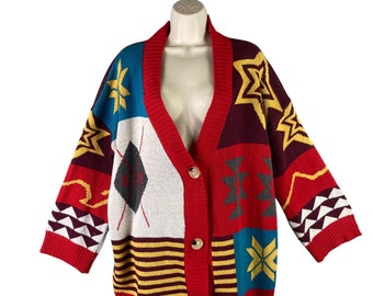 Cardigan Aztec Sweater Womens Button Southwestern Knit Long Sleeve Western OS