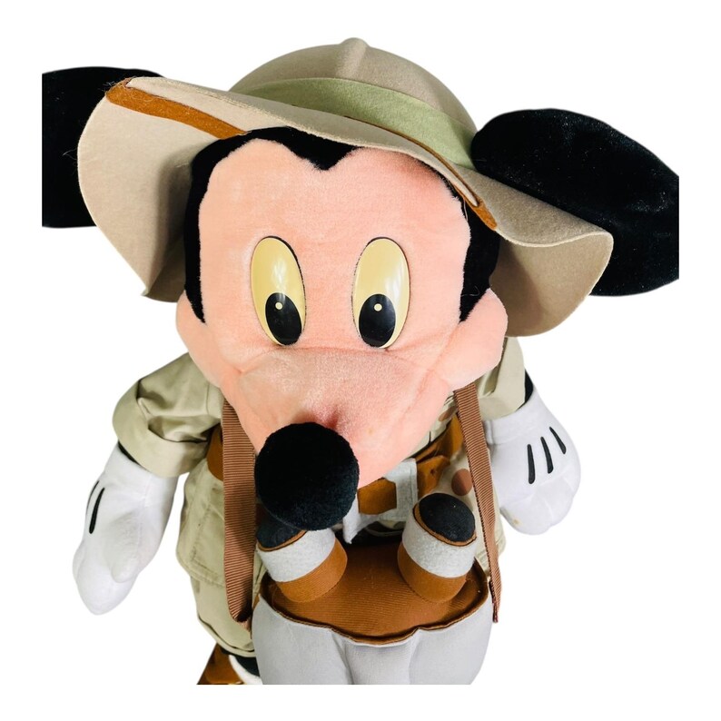 Peluche de Mickey Mouse de Disney, marioneta de safari de aventura, binoculares vintage, juguete de peluche imagen 4