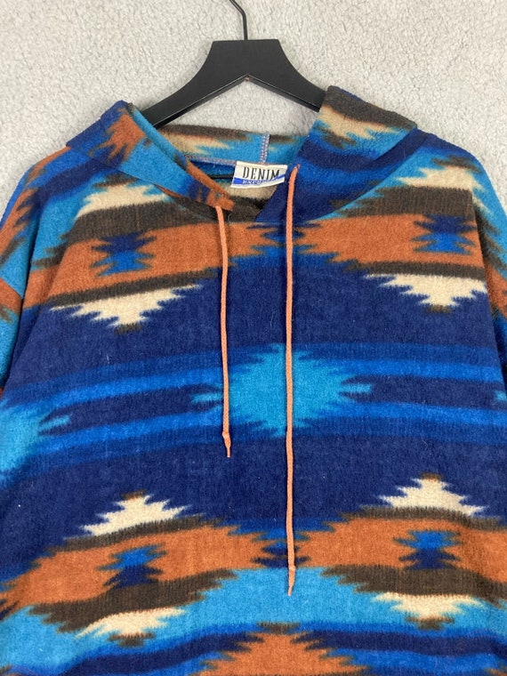 Vintage 90s Mens XL Aztec Blue Hoodie Sweatshirt … - image 5