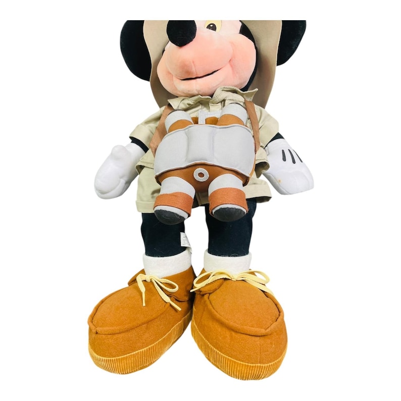 Peluche de Mickey Mouse de Disney, marioneta de safari de aventura, binoculares vintage, juguete de peluche imagen 5
