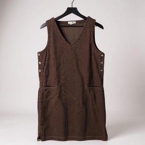 Eddie Bauer Womens XS Corduroy Vintage Dress Brown V Neck Sleeveless Casual Mini