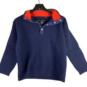 Orvis Blue 100% Wool Rugby Jacket Boys Size XL 1/4 Button Pullover Youth Navy