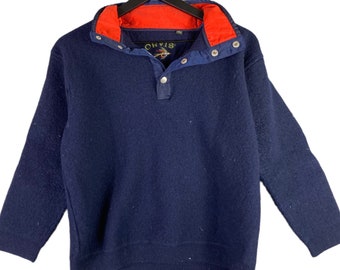 Orvis Blue 100% Lana Giacca Rugby Bambino Taglia XL 1/4 Button Pullover Youth Navy