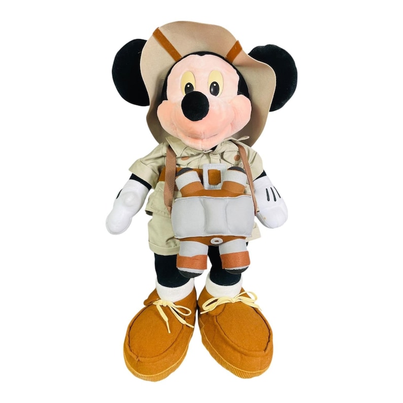 Peluche de Mickey Mouse de Disney, marioneta de safari de aventura, binoculares vintage, juguete de peluche imagen 2