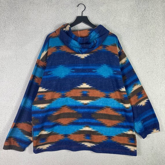 Vintage 90s Mens XL Aztec Blue Hoodie Sweatshirt … - image 6