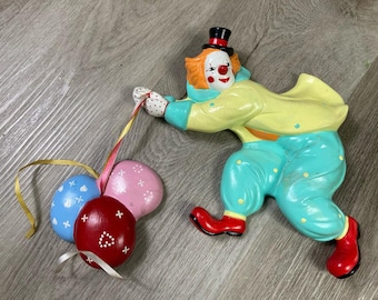 Decoración de pared vintage de payaso de UCGC Japón, globo de circo de cerámica para colgar en la pared, arte retro kitsch, decoración colorida para guardería, regalo