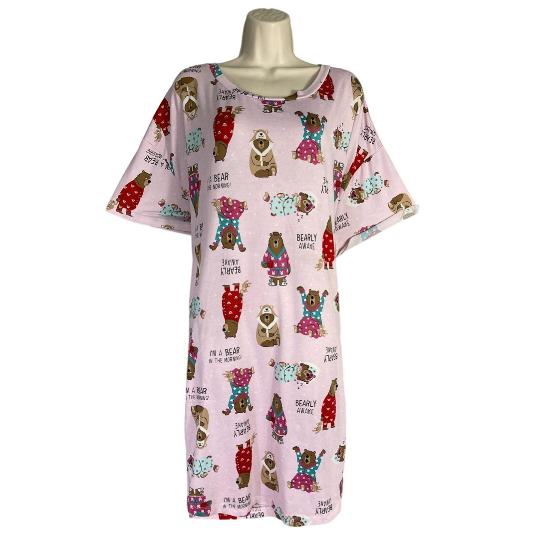 Secret Treasures Women's Pink Bear Graphic Sleepshirt Nightgown