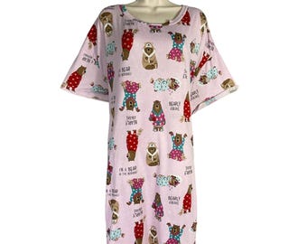 Secret Treasures Women's Pink Bear Graphic Sleepshirt Nightgown Size L