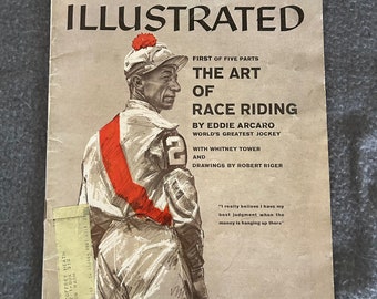 Sports Illustrated June 17 1957,  Art of Race Riding, Eddie Arcaro, Jockey, Horse racing  vintage magazine, 1950s advertising