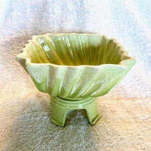 1960s Pedestal planter, light green, drip glaze, mid century, succulent, vintage pottery