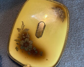 Vintage hand mirror, gold metal, shadow wildflowers, bedroom vanity, photo prop, vintage mirror, estate item