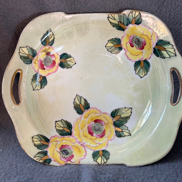 Vintage Noritake Yellow Rose trinket bowl, iridescent transferware, yellow and pink, gold trim, ring dish, made in Japan, grandmillenial