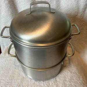 Vintage Leyse Steamer pot, Aluminum, 3 piece, Made in USA, double handle, cooking, kitchenware