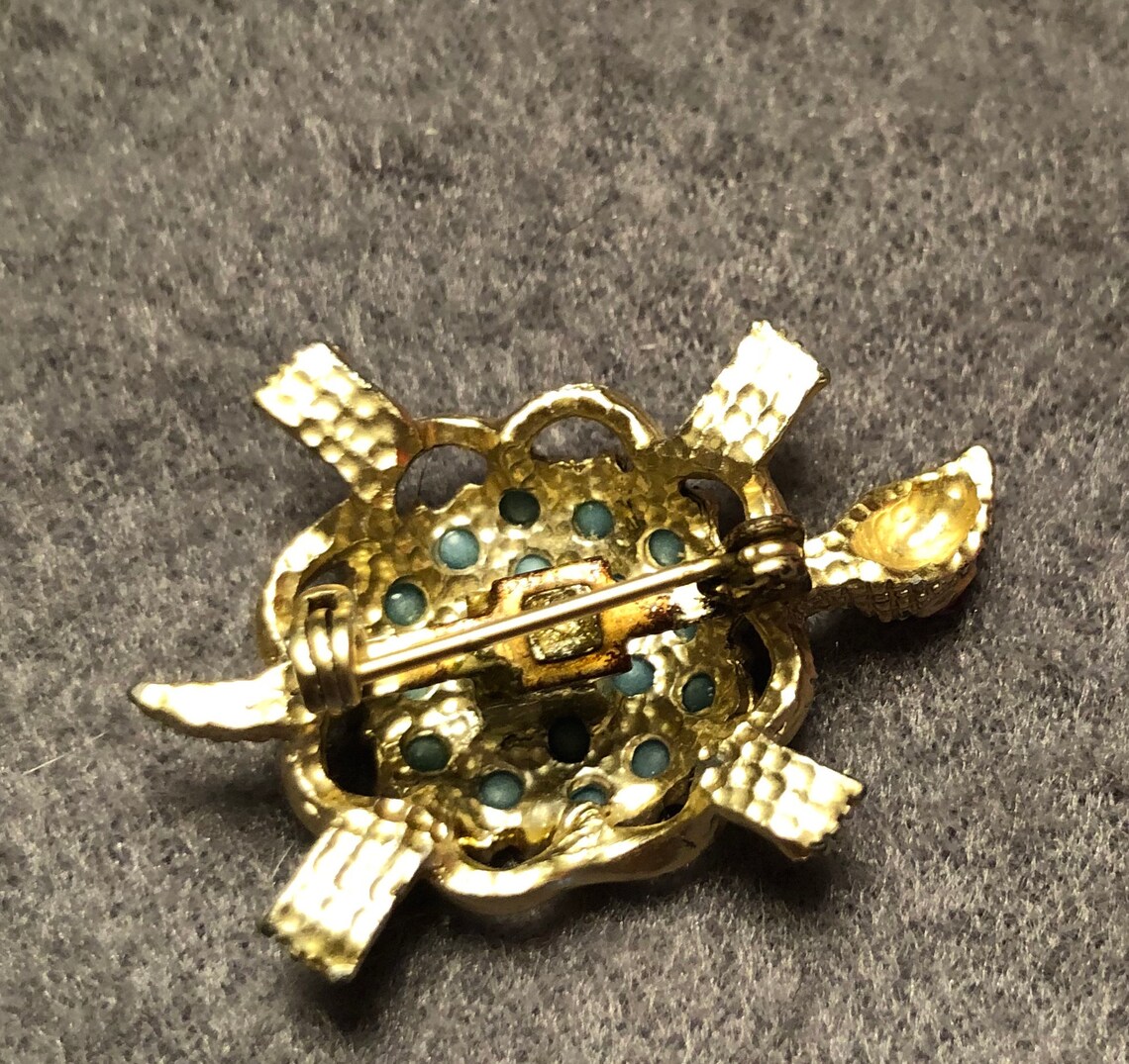 Turtle brooch pair vintage costume jewelry rhinestone gold Etsy