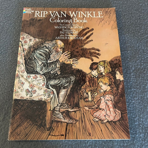 Rip Van Winkle Coloring Book, 1983, vintage 1980s, Washington Irving, Adult coloring, Pat Stewart, Illustrated  American Fairy tale