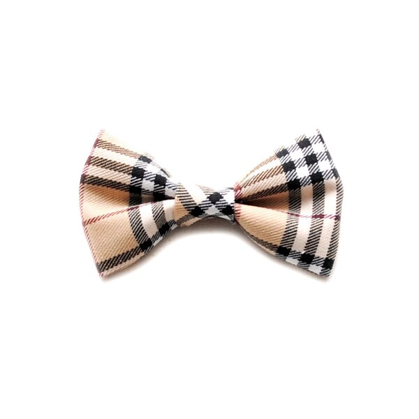 Leyden - Beige Cream Black Plaid Boy Bow Tie - Pretied or Freestyle