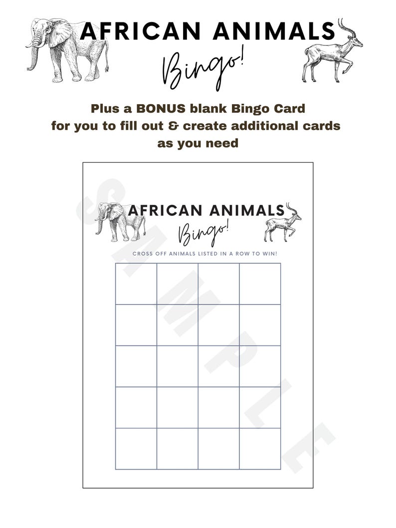 Safari Animal Bingo: 20 Printable Cards, Game for Adults & Kids ...