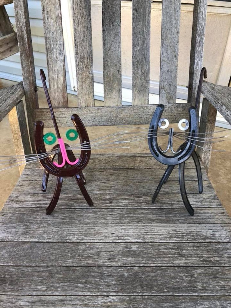 Horseshoe Rustic Cat / Garden Art / Kitten Cat Statue Etsy