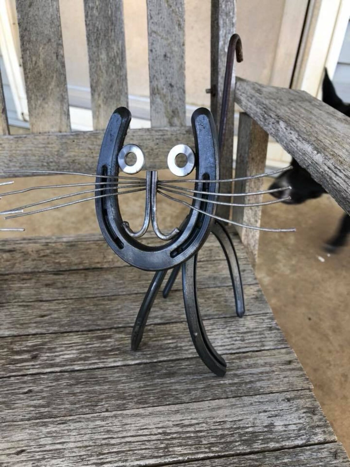 Horseshoe Rustic Cat / Garden Art / Kitten Cat Statue Etsy