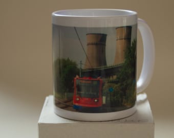 Sheffield Supertram and the Tinsley cooling towers mug