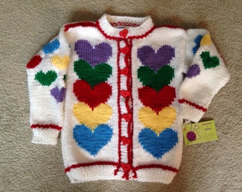 Custom made girl's cardigan with hearts available in sizes 2T-10