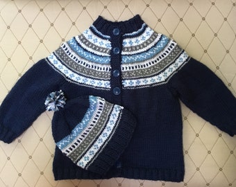 Custom made Fair Isle cardigan and hat for a child