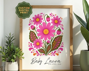 Custom Birth Flower Print BABY Bouquet, Personalized Floral Artwork, Grandma's Garden, Mother's Day Gift for Mom (custom digital print)