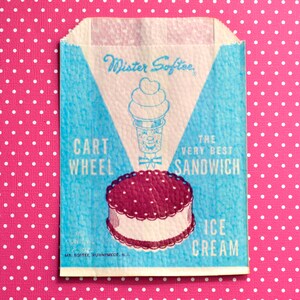 1 Vintage Mister Softee Anthropomorphic Ice Cream Sandwich Bag / Wrapper