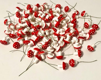Lot of 12 Vintage Spun Cotton Mushroom Picks - New Old Stock