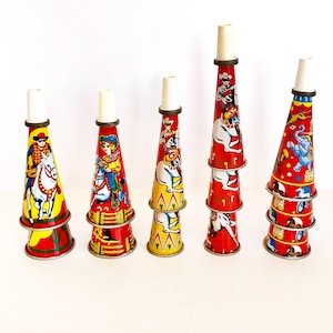 1 Vintage Tin Litho Party Horn from Japan - Cowboy or Circus